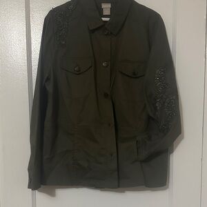 Chico's Dark Green Embroidered Utility Jacket